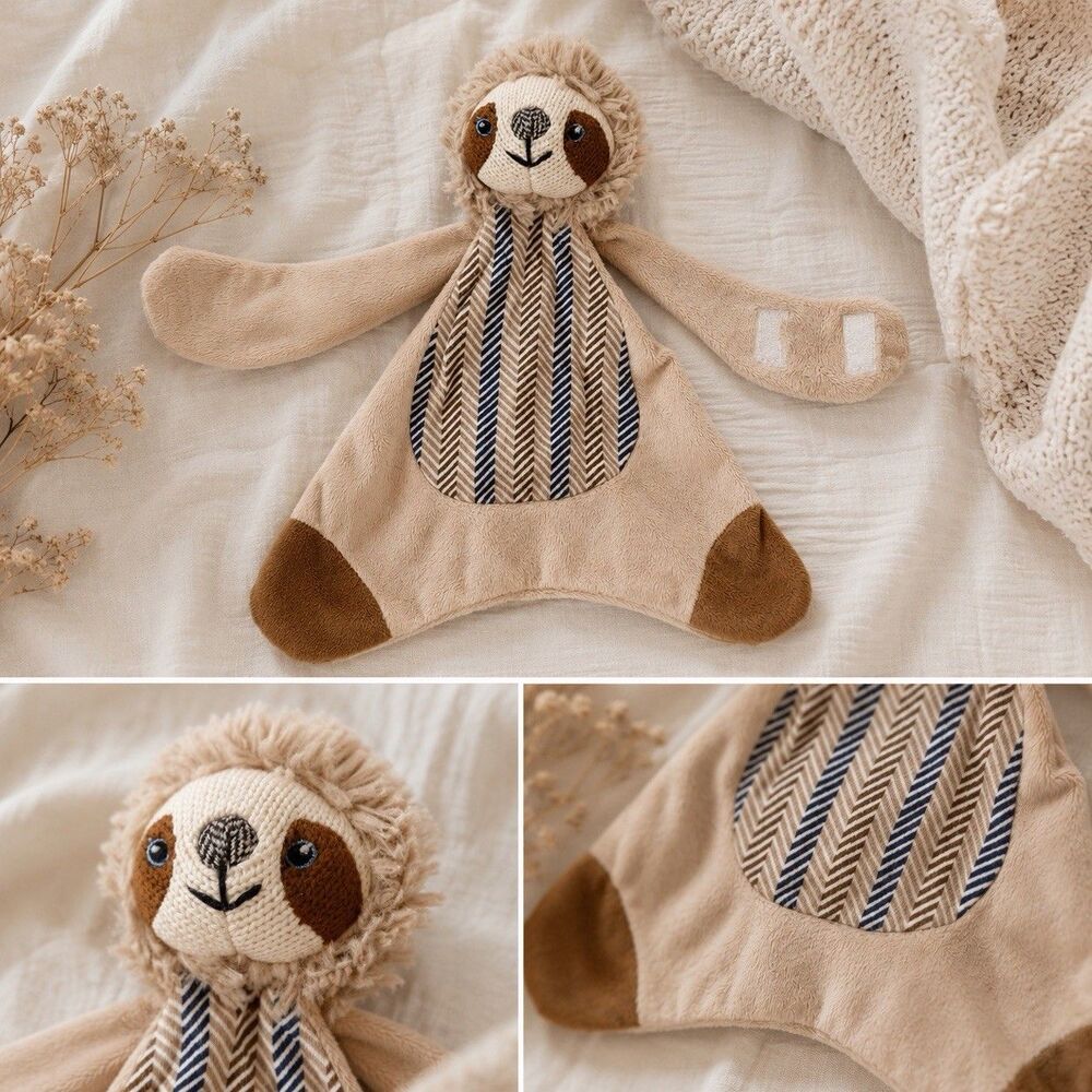 Maison Chic Sloth Lovey Security Blanket Plush Chevron Pacifier Holder Soft